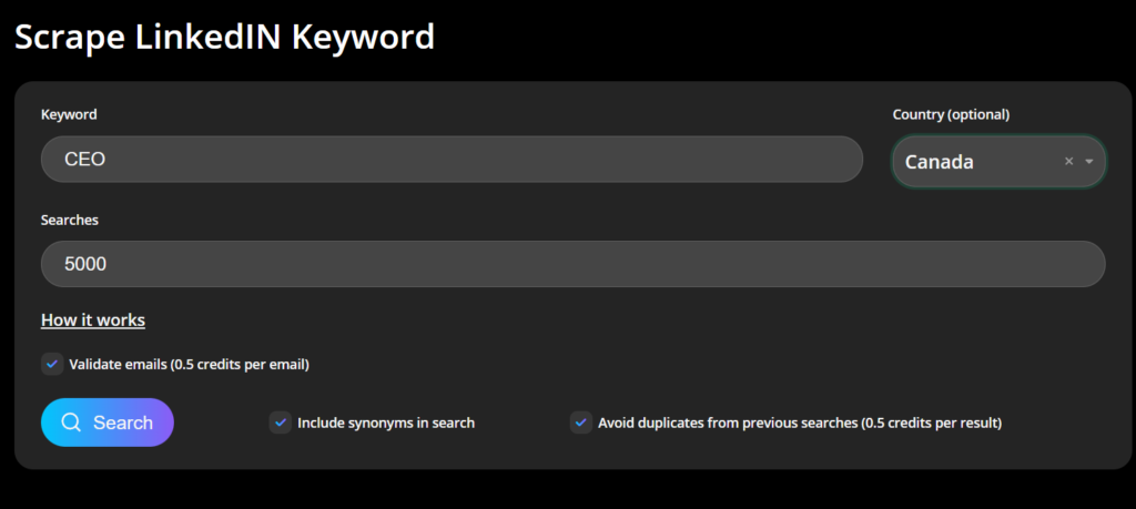 Scrape LinkedIn Keyword