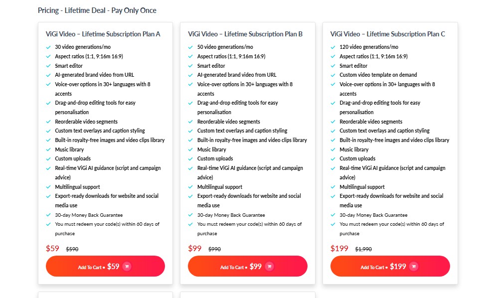 Vigi Video Pricing Plan