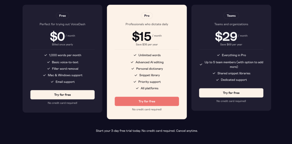 Voicedash Monthly Pricing